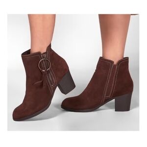 Skechers Women's Taxi Single Ladies Chocolate Brown Suede Side Zip Ankle Boots